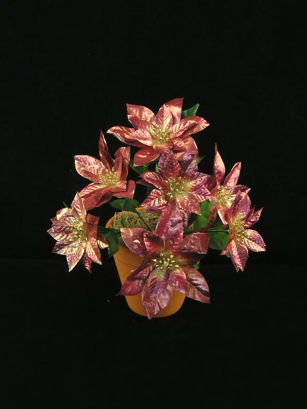 Burgundy Metallic Large Poinsettia Bush (Lot Of 12)  |   Silk Flowers Silk Flowers Silk Flowers