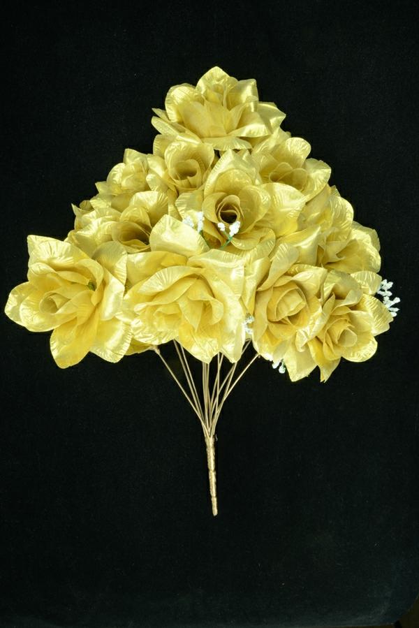 Gold Micro Peach Open Rose Bush X12 (Lot Of 1)  |   Silk Flowers Silk Flowers Silk Flowers