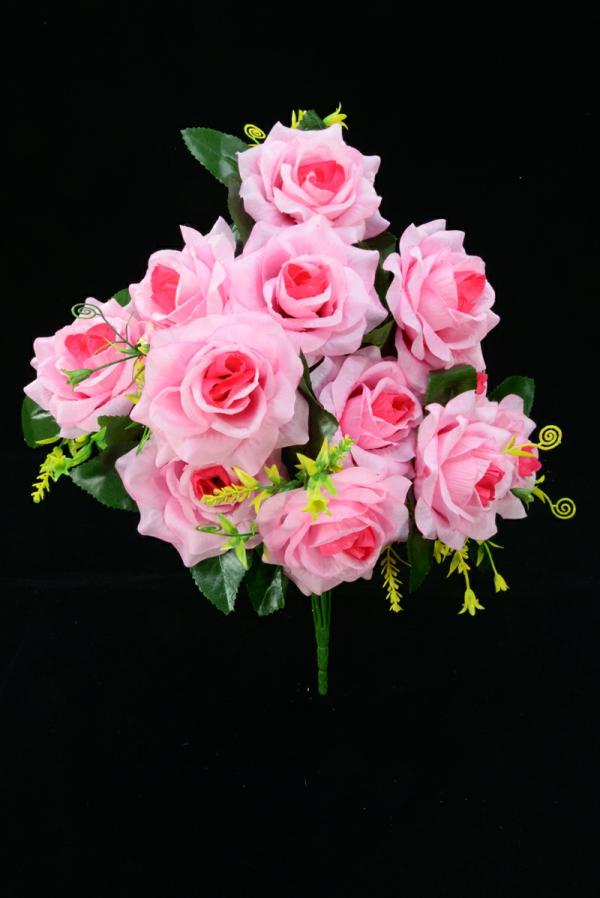 Pink Open Rose Bush X12 (Lot Of 1)  |   Silk Flower Bushes Silk Flower Bushes Silk Flower Bushes