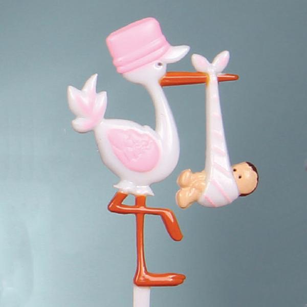 Stork With Baby Pick Sign, Cake Topper, White With Pink (Lot Of 1 Bag – 12 Picks Per Bag)  |   Cake Toppers Cake Toppers Cake Toppers